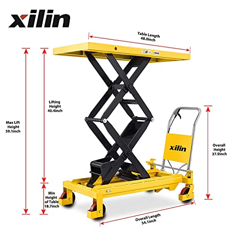 Xilin Full Electric Lithium Pallet Truck Lithium Battery Mini Type Walkie Pallet Truck 48"x27" Fork Size and Manual Lift Table with Double Scissor and 1760lbs Capacity