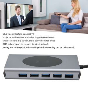 ASHATA 13 in 1 Type C Hub, Type C to HD Multimedia Interface, VGA 5 USB3.0 Memory Card Storage Card RJ45 PD AUDIO3.5 Wireless Charging 10W