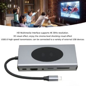 ASHATA 13 in 1 Type C Hub, Type C to HD Multimedia Interface, VGA 5 USB3.0 Memory Card Storage Card RJ45 PD AUDIO3.5 Wireless Charging 10W