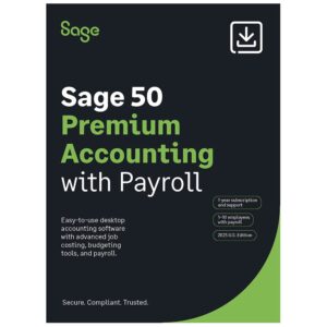 sage 50 premium accounting 2023 u.s. with payroll 1-user 1-year subscription small business accounting software [pc download]