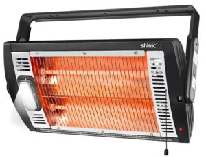 electric garage heaters for indoor use, 1500w/750w ceiling mounted radiant quartz heater with work light, 90° rotation, 5 mode settings, electric heater for garage, shop, patio large room