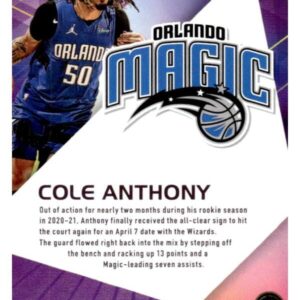 2020-21 PANINI RECON #12 COLE ANTHONY ORLANDO MAGIC BASKETBALL OFFICIAL TRADING CARD OF THE NBA