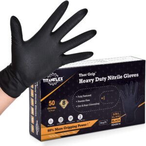 titanflex medium black nitrile gloves, 8-mil, 50-pack, 100% latex-free, 60% more gripping power than regular gloves, heavy duty puncture resistant, professional appearance