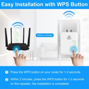 WiFi Extender Booster Repeater , Up to 8000sq.ft and 45+ Devices, 2.4&5GHz Dual Band Wireless Internet Repeater and Signal Amplifier for Home & Outdoor, Supports Ethernet Port