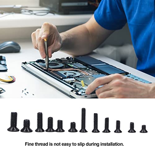 Computer Screw, Electronic Repair Screws Kit Carbon Steel Flat Head Black Various Sizes for Electronics