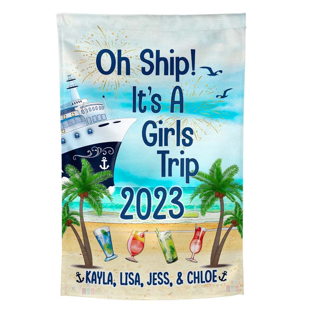 Oh Ship! It's A Girls Trip - Cocktails - Cruise Door Decoration - PERSONALIZED - Banner - Flag - Standard or Premium Fabric - CF007