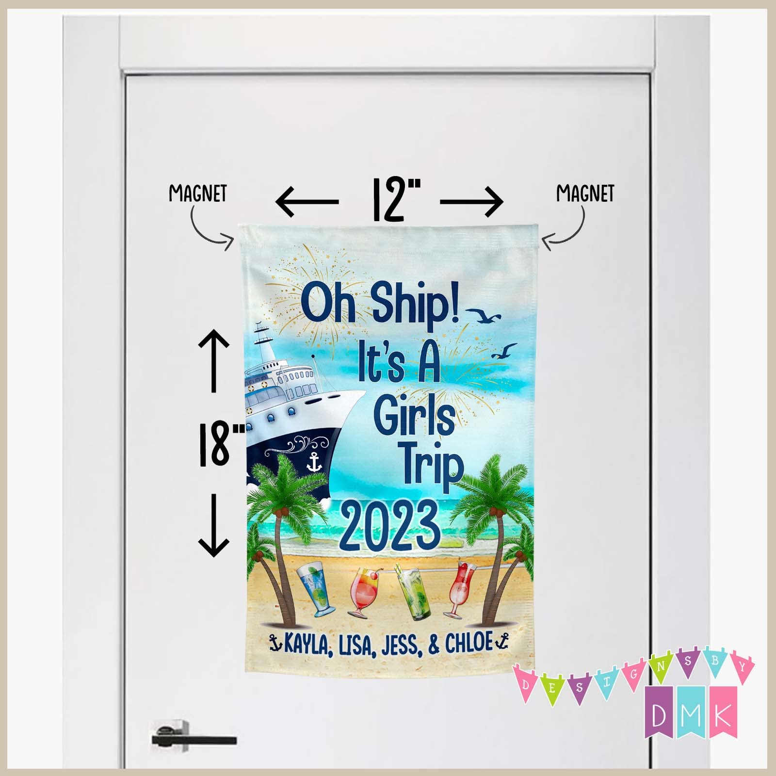 Oh Ship! It's A Girls Trip - Cocktails - Cruise Door Decoration - PERSONALIZED - Banner - Flag - Standard or Premium Fabric - CF007