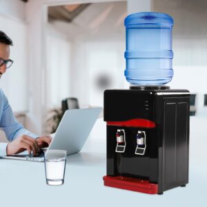 Black, Red Desktop Water Cooler Dispenser Top Loading Water Dispenser Hot & Cold Water Coolers with Child Safety Lock Drinking Fountain, 12.2 * 12.6 * 20 in