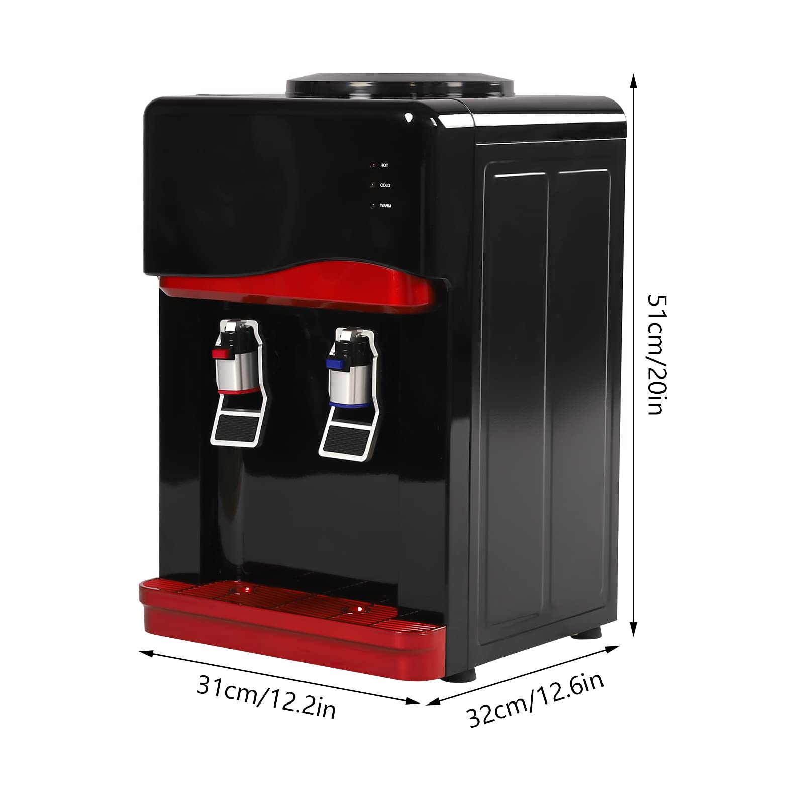 Black, Red Desktop Water Cooler Dispenser Top Loading Water Dispenser Hot & Cold Water Coolers with Child Safety Lock Drinking Fountain, 12.2 * 12.6 * 20 in