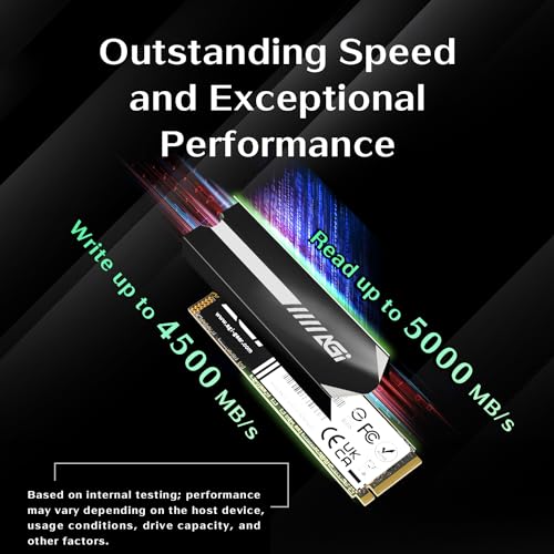 AGI 1TB AI818 PCIe NVMe M.2 Gen4x4 SLC Cache 3D TLC NAND Flash Internal Solid State Drive SSD with Heat Sink (R/W Speed up to 5000/4500 MBs)