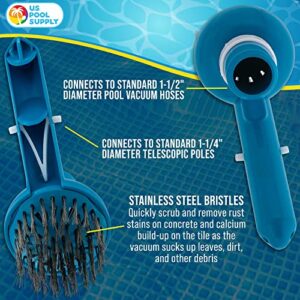 U.S. Pool Supply Corner Vacuum Head Brush with Stainless Steel Bristles, Adjustable Suction Ring - Scrub Remove Calcium Buildup, Rust Stains on Concrete Swimming - Sweep Debris Corners, Steps, Walls