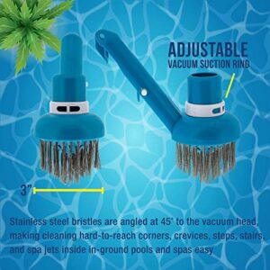 U.S. Pool Supply Corner Vacuum Head Brush with Stainless Steel Bristles, Adjustable Suction Ring - Scrub Remove Calcium Buildup, Rust Stains on Concrete Swimming - Sweep Debris Corners, Steps, Walls