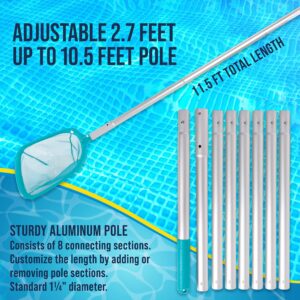 U.S. Pool Supply 11.5 Foot Swimming Pool Leaf Skimmer Net with Telescopic Aluminum Pole, 8 Sections - 6" Deep Ultra Fine Mesh Netting Basket, Remove Finest Debris, Adjustable Length, Clean Spas, Ponds