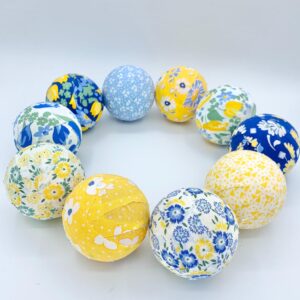 Sunshine Garden Blue Yellow floral fabric wrapped bowl fillers, set of 10 trendy home decor, flowers, dough bowl vase, basket, apothecary jar, blue white yellow