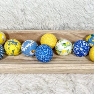 Sunshine Garden Blue Yellow floral fabric wrapped bowl fillers, set of 10 trendy home decor, flowers, dough bowl vase, basket, apothecary jar, blue white yellow