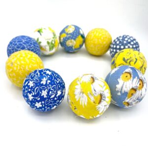 Sunshine Garden Blue Yellow floral fabric wrapped bowl fillers, set of 10 trendy home decor, flowers, dough bowl vase, basket, apothecary jar, blue white yellow