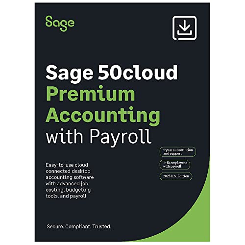 Sage 50cloud Premium Accounting 2023 U.S. with Payroll 3-User 1-YR Subscription Cloud Connected Business Accounting Software [PC Download]