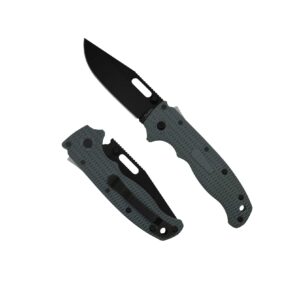 demko knives ad20.5 shark lock folding knife d2 blade ad 20.5 grivory handle flipper edc fidget folder (grey scale/dlc black/clip point)