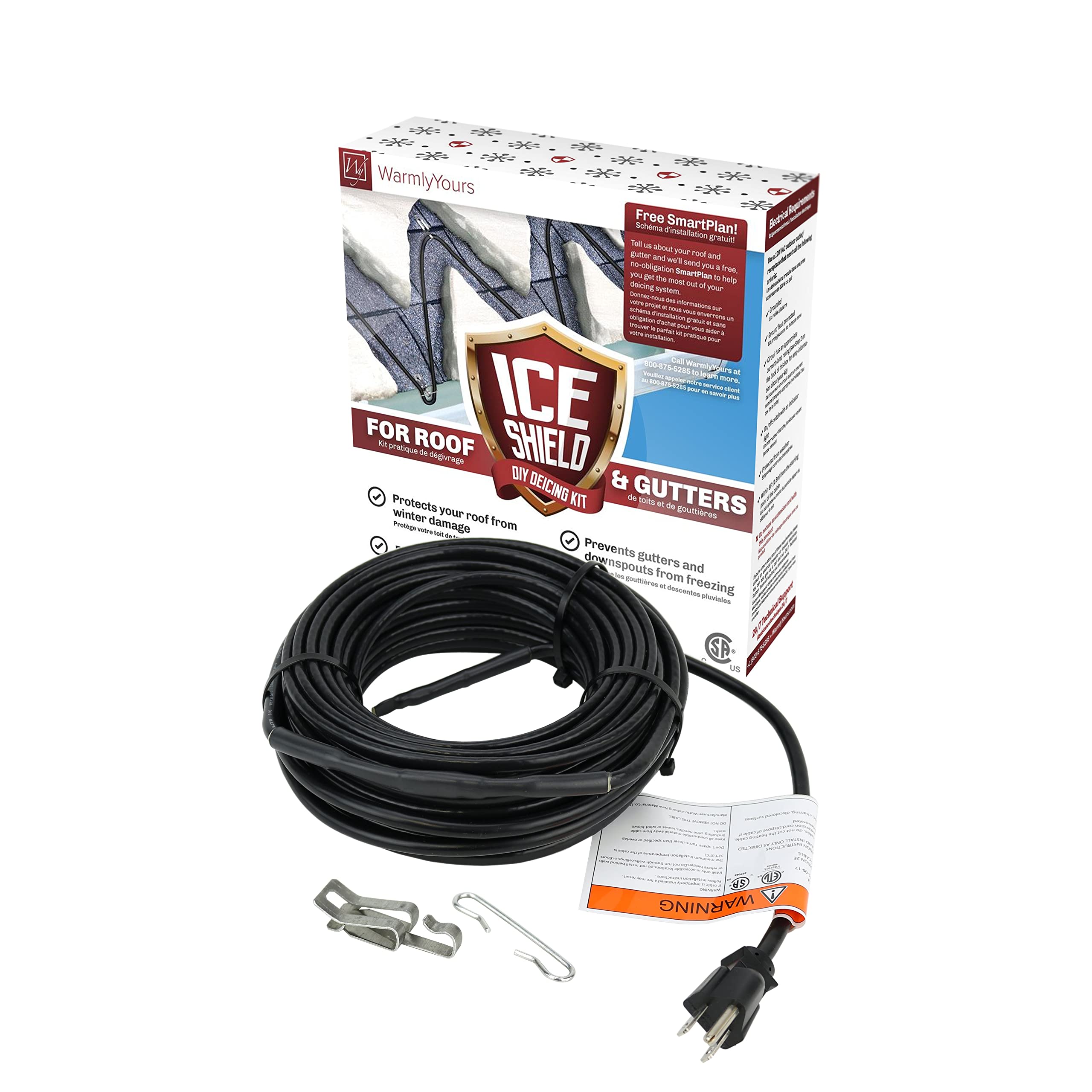 WarmlyYours Ice Shield Roof & Gutter Deicing Cable Kit, Protect from Ice and Snow Damage (20 ft)