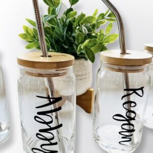 Personalized Iced Coffee Cup, Glass Can Soda Cup with Lid and Straw, Gifts for Women, Gifts for Friends, Bridesmaid Gifts, Other Colors!