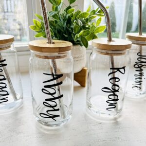 Personalized Iced Coffee Cup, Glass Can Soda Cup with Lid and Straw, Gifts for Women, Gifts for Friends, Bridesmaid Gifts, Other Colors!