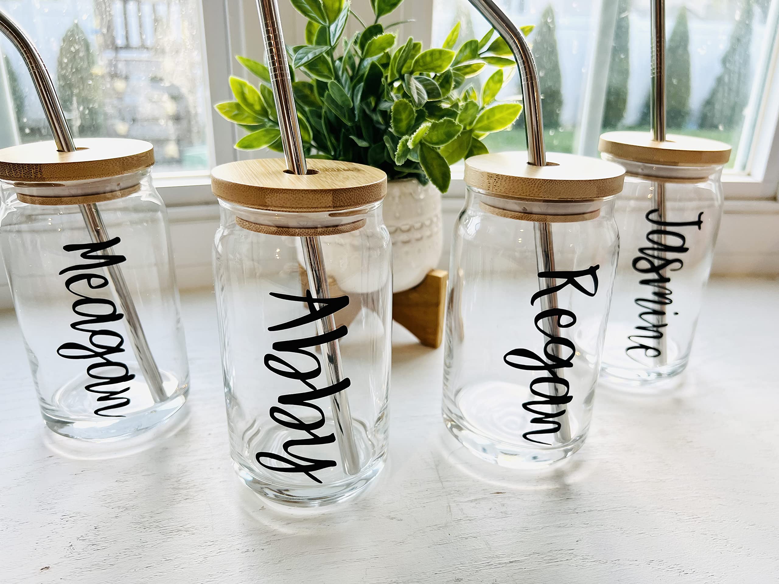 Personalized Iced Coffee Cup, Glass Can Soda Cup with Lid and Straw, Gifts for Women, Gifts for Friends, Bridesmaid Gifts, Other Colors!