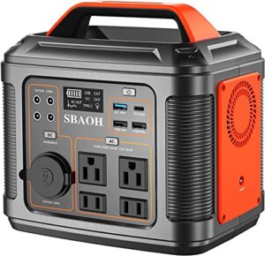 sbaoh portable power station, 300w 296wh solar generator quick charge / 110v ac outlets/dc ports and led flashlight, lithium battery backup for home outdoor travel camping blackout
