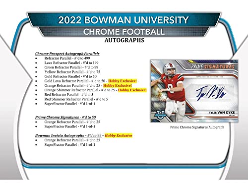 2022 Bowman Chrome University Football Hobby Box (24 Packs/4 Cards: 2 Autos)