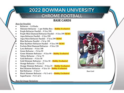 2022 Bowman Chrome University Football Hobby Box (24 Packs/4 Cards: 2 Autos)