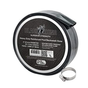 u.s. pool supply black rhino 2" x 25' pool backwash hose with hose clamp - extra heavy duty superior strength, thick 1.2mm (47 mils) - weather burst resistant - drain clean swimming pools and filters