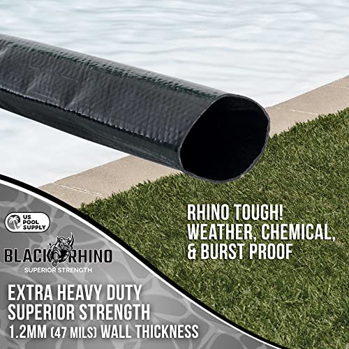 U.S. Pool Supply Black Rhino 2" x 25' Pool Backwash Hose with Hose Clamp - Extra Heavy Duty Superior Strength, Thick 1.2mm (47 mils) - Weather Burst Resistant - Drain Clean Swimming Pools and Filters