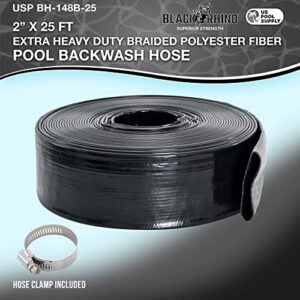 U.S. Pool Supply Black Rhino 2" x 25' Pool Backwash Hose with Hose Clamp - Extra Heavy Duty Superior Strength, Thick 1.2mm (47 mils) - Weather Burst Resistant - Drain Clean Swimming Pools and Filters