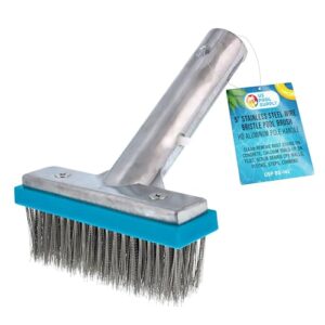 u.s. pool supply 5" stainless steel wire bristle pool brush, hd aluminum pole handle - clean remove rust stains on concrete, calcium build-up on tiles, scrub debris off walls, floors, steps, corners