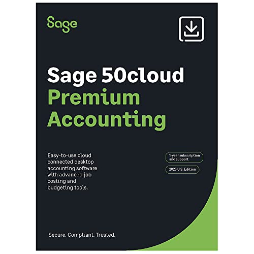 Sage 50cloud Premium Accounting 2023 U.S. 1-User 1-YR Subscription Cloud Connected Small Business Accounting Software [PC Download]