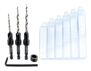 ftg usa wood countersink drill bit set 3 pc countersink drill bit #6#8#10 with 6 storage containers,1 stop collar, 1 allen wrench