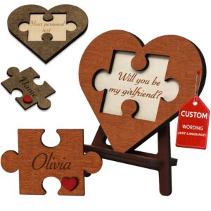 personalized will you be my girlfriend sign - engraved wood surprise relationship proposal ideas, custom name missing piece puzzle decorations, will you be my boyfriend card wood, quieres ser mi novia