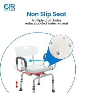 CPR Care Swivel Shower Chair for Inside Shower. 360 Degree Adjustable Height Lightweight Rotating Chair with Arms and Back for Elderly, Seniors, Handicap, Disabled Adults