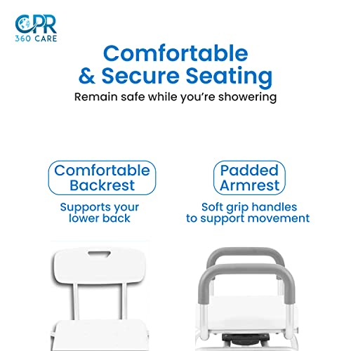CPR Care Swivel Shower Chair for Inside Shower. 360 Degree Adjustable Height Lightweight Rotating Chair with Arms and Back for Elderly, Seniors, Handicap, Disabled Adults