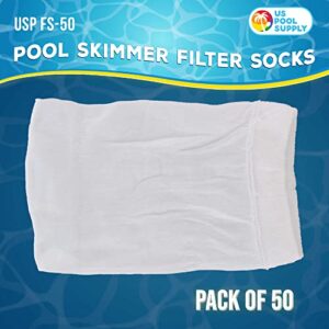 U.S. Pool Supply Pool Skimmer Filter Socks, Value Pack of 50 - Ultra Fine Mesh Filter Sock Nets for Skimmer Baskets - Skim Remove Leaves, Hair, Oil and Small Floating Debris, Swimming Pool Maintenance