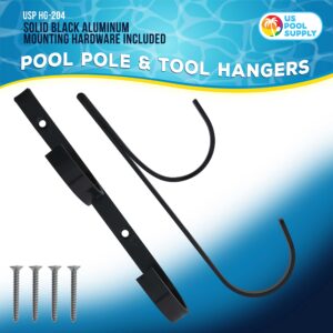 U.S. Pool Supply Set of 2 Black Aluminum Pool Hangers for Telescopic Poles - Store Poles with Nets, Vacuums, Hoses & Attachments - Organize Swimming Pool Area, Accessory Equipment
