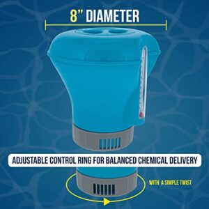 U.S. Pool Supply Pool Chlorine Floater Dispenser with Thermometer - 8" Diameter Floating Chlorinator, Large Capacity Holds 3" Tablets - Adjustable Ring for Balanced Delivery