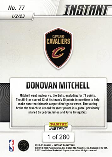 2022-23 Panini Instant NBA #77 Donovan Mitchell Basketball Card - Breaks Cavaliers Record with 71-Point Game