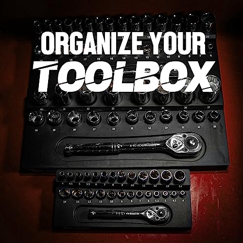 TOOL BAGGY Magnetic Socket Toolbox Organizer - Useful Ratchet Holder - 3 Organization Trays 1/2, 3/8, 1/4 Inch Drive - Metric Socket holders - Organizers for Garage Mechanics - Cool Gifts for Men