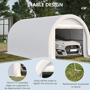 Outsunny 10' x 16' Carport, Heavy Duty Portable Garage Storage Tent with Large Zippered Door, Anti-UV PE Canopy Cover for Car, Truck, Boat, Motorcycle, Bike, Garden Tools, Outdoor Work, White