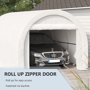 Outsunny 10' x 16' Carport, Heavy Duty Portable Garage Storage Tent with Large Zippered Door, Anti-UV PE Canopy Cover for Car, Truck, Boat, Motorcycle, Bike, Garden Tools, Outdoor Work, White