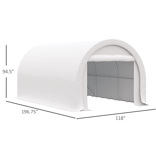 Outsunny 10' x 16' Carport, Heavy Duty Portable Garage Storage Tent with Large Zippered Door, Anti-UV PE Canopy Cover for Car, Truck, Boat, Motorcycle, Bike, Garden Tools, Outdoor Work, White