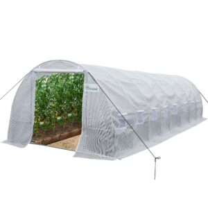 YITAHOME 26'x10'x7' Heavy Duty Greenhouses Large Walk-in Greenhouse Tunnel Green Houses Outdoor Gardening Upgraded Galvanized Steel Stake Ropes Zipper Door 9 Crossbars Garden, White