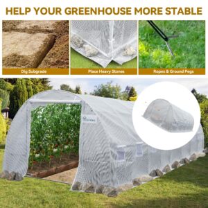 YITAHOME 26'x10'x7' Heavy Duty Greenhouses Large Walk-in Greenhouse Tunnel Green Houses Outdoor Gardening Upgraded Galvanized Steel Stake Ropes Zipper Door 9 Crossbars Garden, White