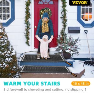 VEVOR Snow Melting Mat, 10 x 48 inch, 3 in/h Speed, Heated Outdoor Doormat for Winter Stairs, No-Slip Rubber with Plug, Power Cord, Outlet Timer, Reflective Strip, Velcro, Ground Stake, 10” x 48"
