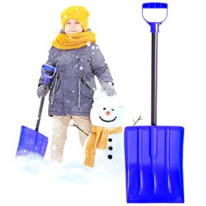 kids' snow shovel – steel shaft with ergonomic handle – snow shovel for kids blue – works great for the car as an emergency shovel for home garage & garden
